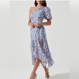 ASTR Santorini Dress, Blue Multi Floral, Size Large